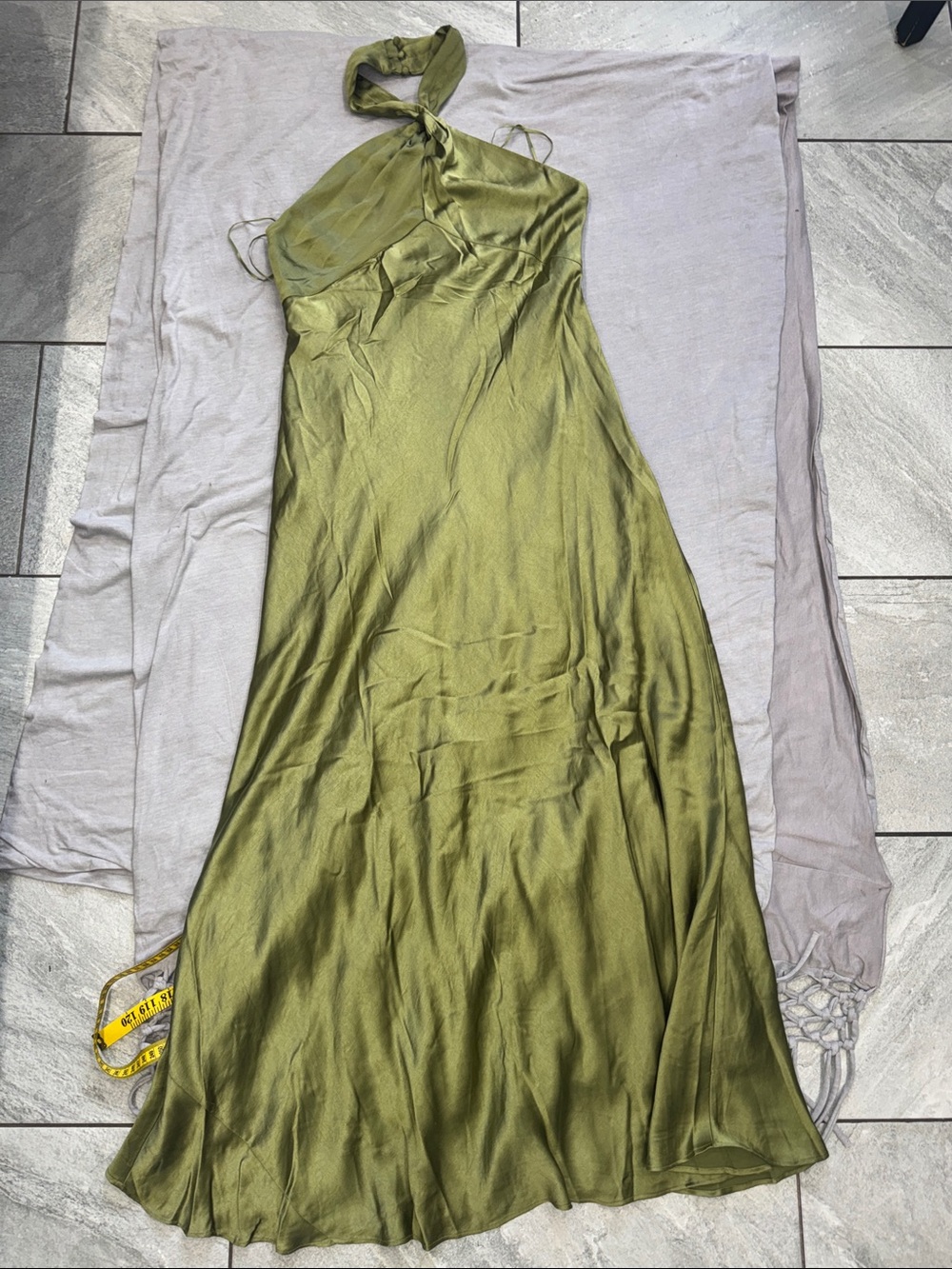 BHLDN Olive One-Shoulder Satin Slip Dress